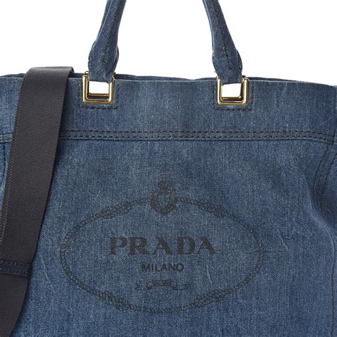 prada denim logo tote|Prada shopper tote.